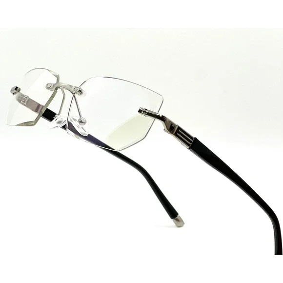 Mens Rimless Rectangular Sunglasses Clear Lens Eyewear Blue Light Retro‎ Classy - Picture 5 of 9